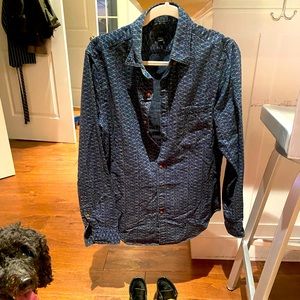 Jcrew navy blue shirt with awesome flower pattern thing.